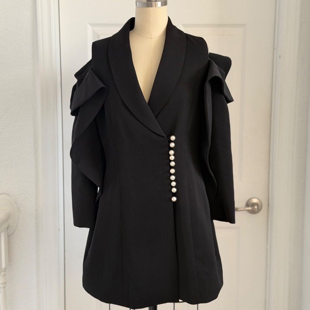 Black Cold Shoulder Blazer Mini Dress